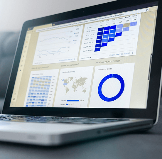 Web report dashboard on laptop